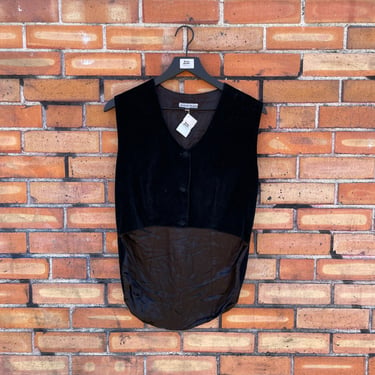 vintage 80s black velvet vest with tail / m medium 