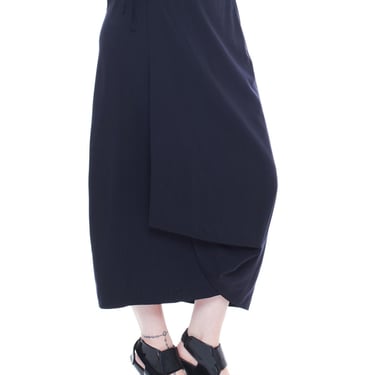 1980S COMME DES GARCONS Navy Wool Deconstructed Wrap Skirt 