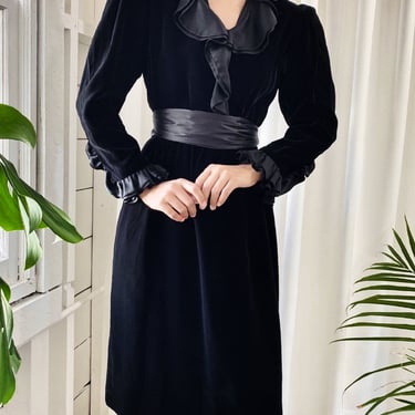 80s YSL Black Silk Velvet Dress | M