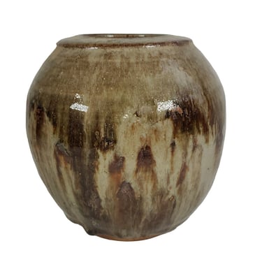 Mid Century Modern Signed Dolly 6 Stoneware Art Pottery Pot Vase Drip Glaze 