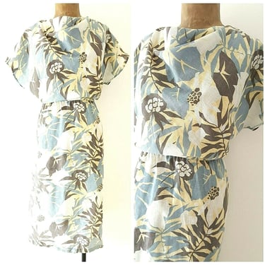 Vintage 80s Hawaiian Sleeveless Dress Size Medium Midi Summer Batwing Sleeve