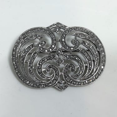 Art Deco Era Sterling Silver and Marcasite Brooch 