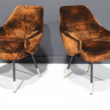Italian Side Chairs, 1950s, in Parisien Velvet with Brass Tipped Legs