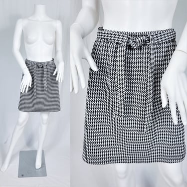 1960's Black White Short Check Print Poly Mini Skirt I Sz Med 