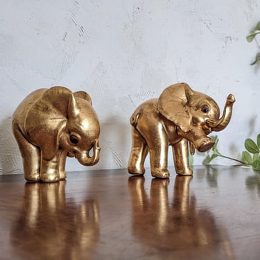 Pair of Vintage Gold Ceramic Elephants 