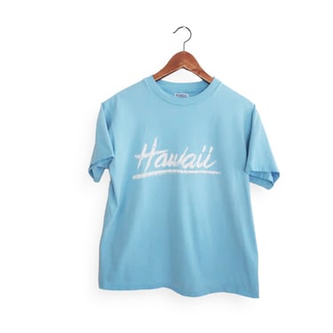 vintage Hawaii shirt / 80s Hawaii shirt / 1980s light blue Hawaii Hanes Beefy T souvenir single stitch t shirt Medium 