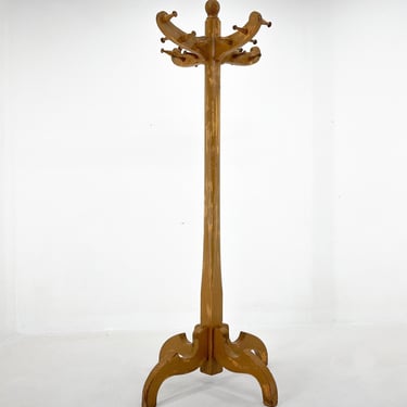 Big Vintage All-Wood Coat Stand, Czechoslovakia, 1950's / Standing Coat Hanger / Large Vintage Hanger / Wooden Coat Stand 