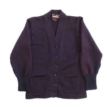 vintage cardigan / 50s cardigan / 1950s black purple wool knit collegiate varsity cardigan Small 