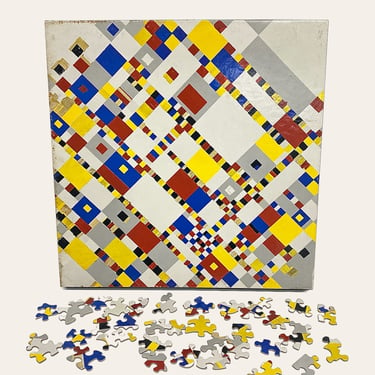 Vintage Springbok Jigsaw Puzzle Retro 1960s Mid Century Modern + Piet Mondrian + Victory Boogie-Woogie + Primary Colors + Box + Game Night 