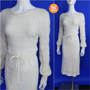 Sexy Vintage 70s Off-White Sweater Dress by Chimney Ridge 