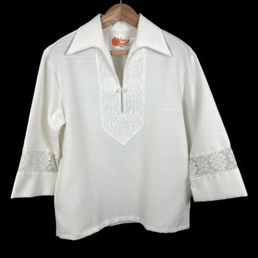 Vintage 1960s/1970s Iolani HAWAIIAN 3/4 Sleeve Cabana Shirt ~ M/L ~ Spread / Butterfly Collar ~ Rockabilly / Tiki / Atomic ~ Sport / Wedding 