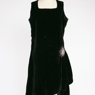 1920s Dress Black Velvet Asymetric Deco S 