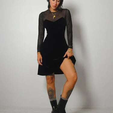 1990's Mesh Sleeve Velvet Dress