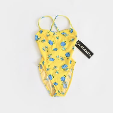 90s LA BLANCA deadstock floral yellow one piece 