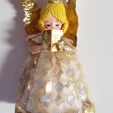 Vintage Handmade Angel Tree Topper Christmas Decorations Blonde Hair Angel 