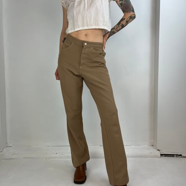 70s 'Wrangler' Brown Polyester Wide Leg Trousers / Small 