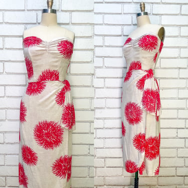Vintage 1940s 1950s Abstract Color Burst Strapless  / Halter Sarong Dress 