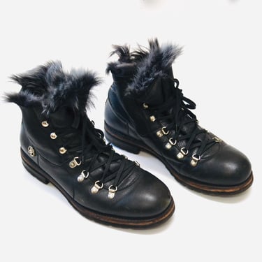 Amazing Roberto Cavalli MENS Black Leather Fur trim Boots. Mens EUR 42 women's size 11.5 men's size 9 Black Fur Leather Hiking Boots Cavalli 