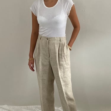 90s linen pants / vintage oatmeal woven linen high waisted pleated straight leg pants trousers | 29 W 