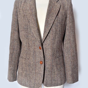 Tweed Vintage Blazer Suit Jacket 1970s, 1980's Brown Wool, sz Medium, Classic English Hunting 