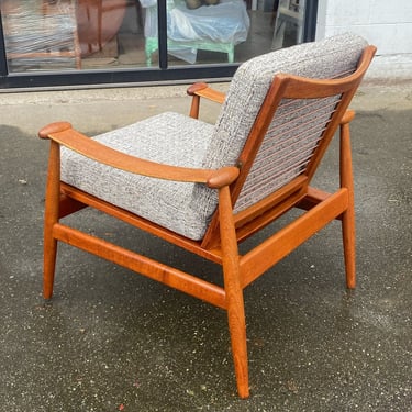 Finn Juhl Model 133 Teak Spade Lounge Chair Restored in Gray Tweed