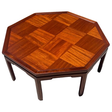 Vintage 1960s mid century modern octagon mahogany coffee table parquetry restored patchwork attributed to baker furniture 