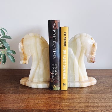 Vintage Green Onyx Horse Bookends 
