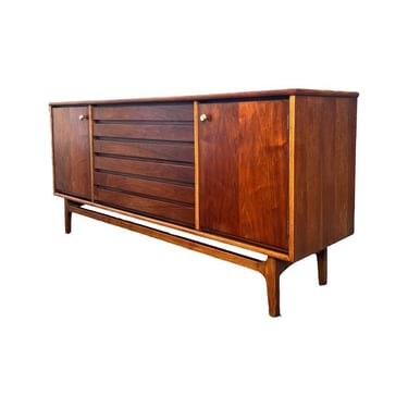 Free Shipping Within Continental US - Vintage Stanley Mid Century Modern Credenza Cabinet Dovetailed Louvered Front Drawers 