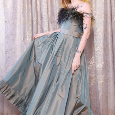 Pewter Victor Costa Feather Gown S