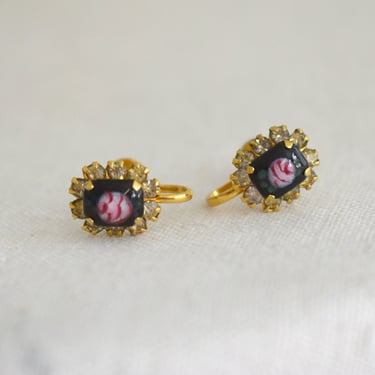 1940s/50s Tiny Pink Rose Screw Back Earrings 
