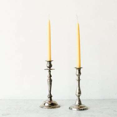 Hotel Silver Candlesticks & Beeswax Tapers