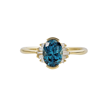 Oval Cut Teal Sapphire Engagement Ring with White Diamond Wings  - ARTËMER Trunk Show