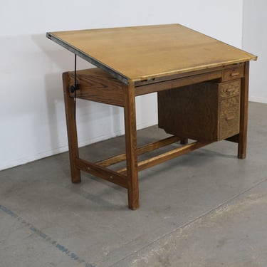 Vintage Drafting Table Industrial Adjustable Wood Drafting Table Desk 