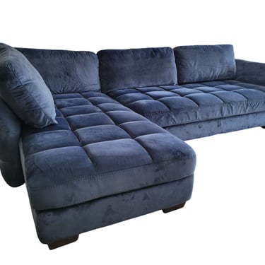 Blue Tufted Velvet L-Shaped Sectional