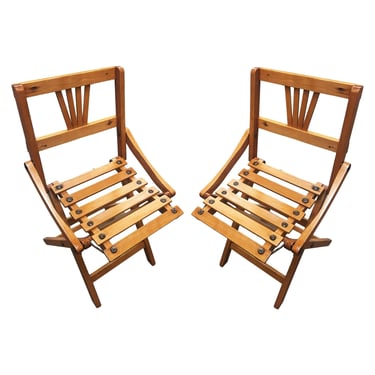 Pair of George Nelson Inspired Child-Size Slat Folding Chair 