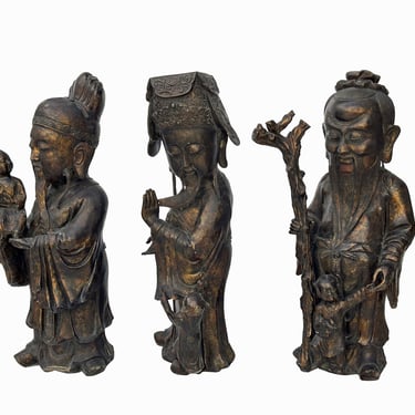 Chinese Vintage Bronze Metal SanXing ( 3 Deities ) Fu Lu Shou Statue Set cs7776E 