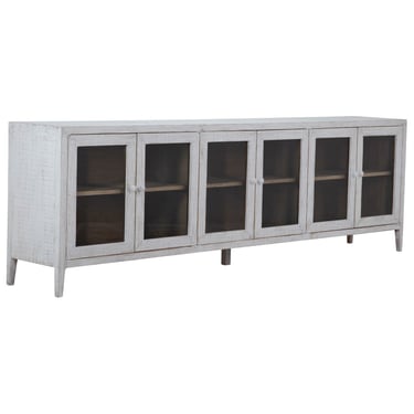 109” Sideboard 6 Door With Glass Panel In Whitewash Finish by Terra Nova Furniture Los Angeles 