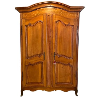 French Louis XV-XVI Transitional Inlaid Cherry Armoire