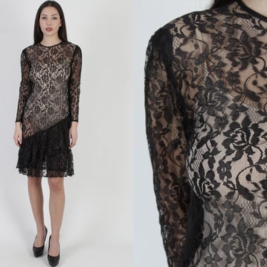 See Through All Over Black Lace Goth Mini Dress 
