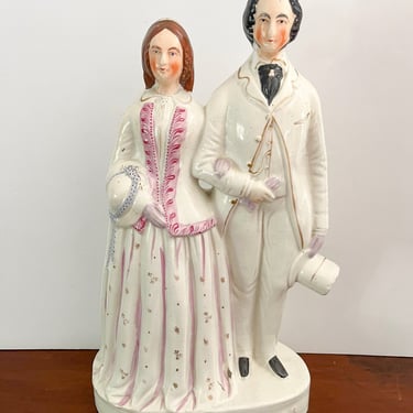Victorian Staffordshire "Prince and Princess" Figurine. Large Antique 19th Century Figurine of Royalty. 