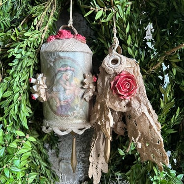 Handmade Vintage Lace Ornament Bells ~ Old World Rustic Ornaments ~ Handmade Bells ~ Mary Ornament ~ Wreath Door Decorations ~ Floral Roses 