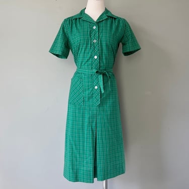 sz 8 BNWT 1960s Vintage Scottish Green Plaid Shirt House Dress by A Nancy Frock 