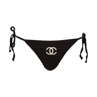 Chanel Black Stitched Logo Bikini Bottoms