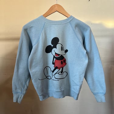 XS SM, Vintage 1960s All Cotton Baby Blue Mickey Mouse Sweatshirt, Gusset, Disney, N 