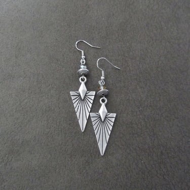 Mid century modern earrings, minimalist earrings, simple unique artisan earrings, gypsy earrings, antique silver earrings, crystal 