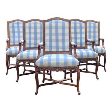 Isenhour Intricately Carved French Fauteuil Dining Armchairs - Set of 6 - *Needs new upholstery* 