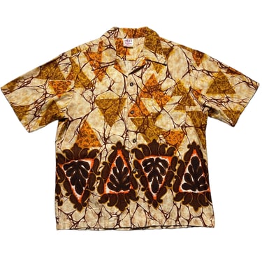 Vintage 1970s Hawaiian BARKCLOTH Sport Shirt ~ M to L ~ Camp Collar ~ Rockabilly / Tiki / Atomic / VLV 