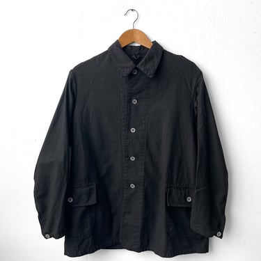 Vintage Black 1970s Heavy Cotton Chore Jacket - Military/Workwear - Army Metal Buttons 