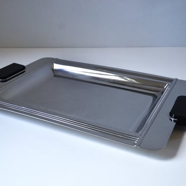 Couzon, France Vintage Art Deco 18" Bar Serving Tray in Chrome and Black Resin 