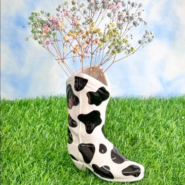 Cowboy Boot Vase Cow Print